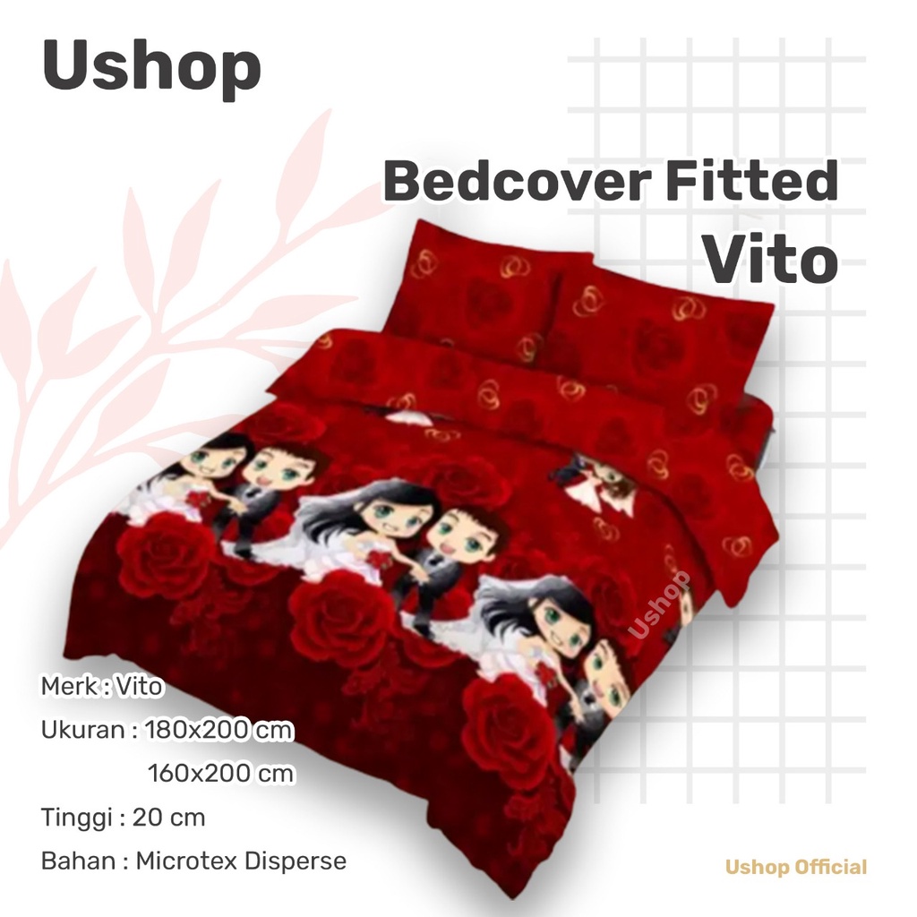 VITO Set Bedcover + Sprei 180x200 / 160x200 Tinggi 20 Cm Fitted Flat - Brighton Cappucino Harold Haz