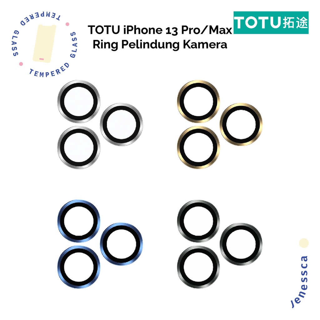 TOTU iPhone 13 Pro/13 Pro Max Ring Camera Pelindung Kamera Tempered Glass