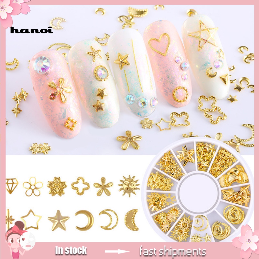 Han 1 Set Ornamen Bintang / Bulan Untuk Dekorasi Nail Art Charms