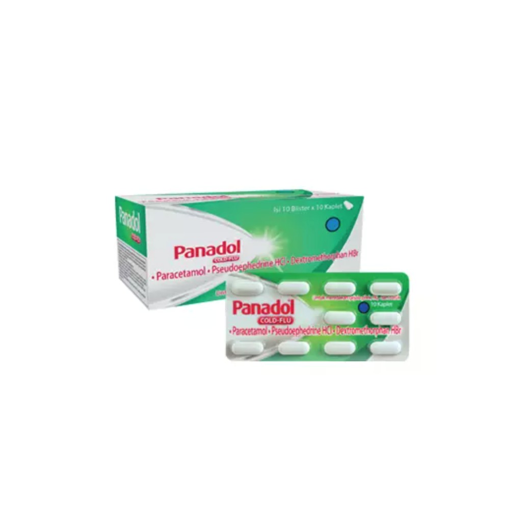 PANADOL COLD & FLU 10 KAPLET PANADOL HIJAU OBAT UNTUK FLU PILEK BATUK PARACETAMOL PSEUDOEPHEDRINE