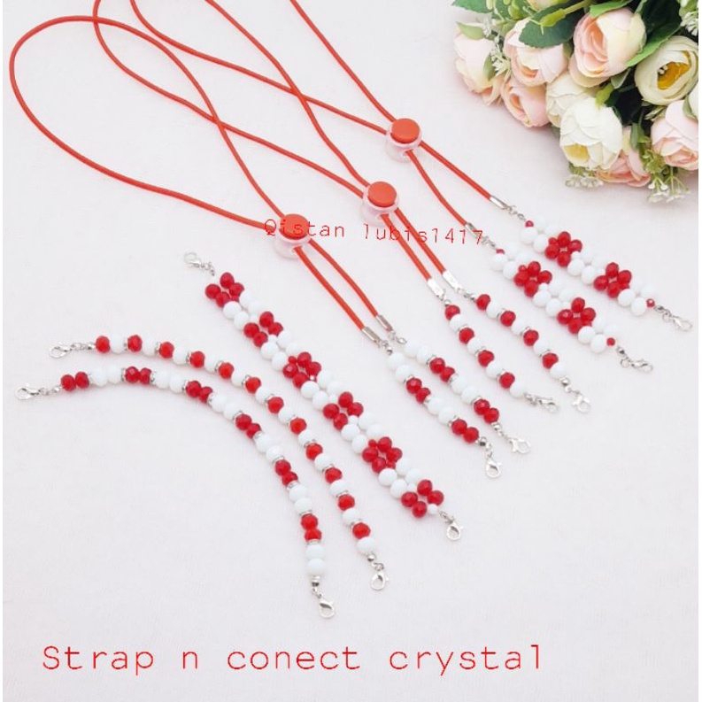 Strap masker merah putih crystal tali elastis