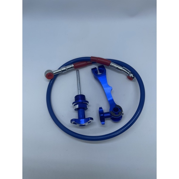 Selang Rem Belakang 65cm + Tutup Oli Jarum + Paha Rem Universal Motor Bebek full Biru