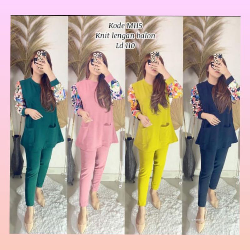 ONESET WANITA KEKINIAN SETELAN KNIT IMPORT CELANA PANJANG SETELAN KNIT IMPORT TANGAN BALON SETELAN  