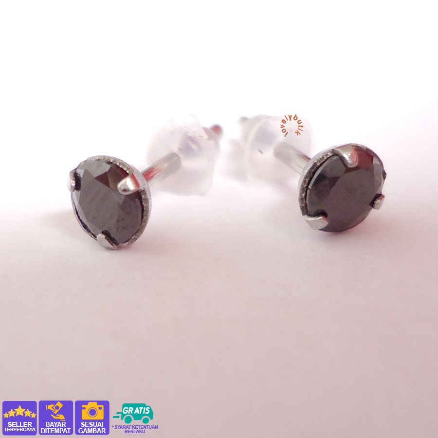 Lovelybutik - Anting Permata Hitam Anting Stainless Anti Karat Ukuran 0,5 Ukuran 0,4 Ukuran 0,3