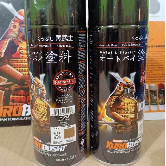 New Samurai Paint Kurobushi Cat Semprot Pilox Pilok Candytone Orange / Candy Orange (H618*) 400ml