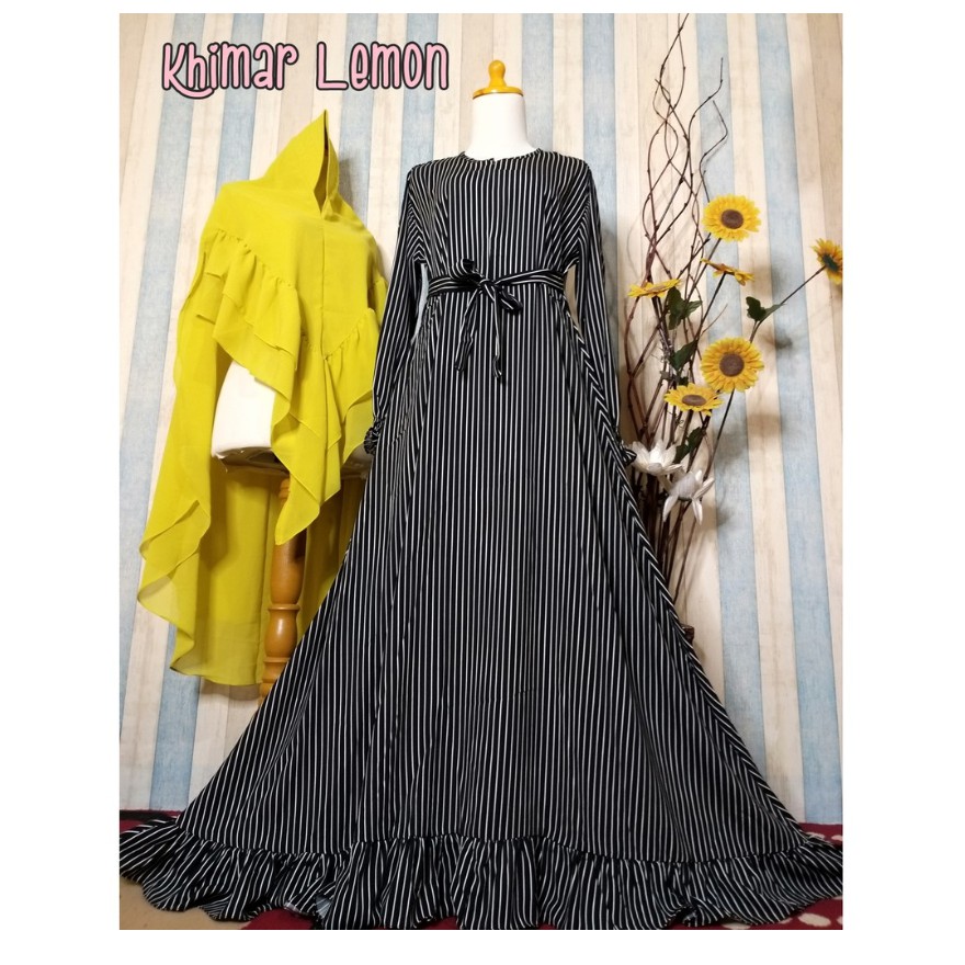 Gamis Monalisa Salur Premium Set Khimar Ceruty Baby Doll 2 Layer Pad Antem