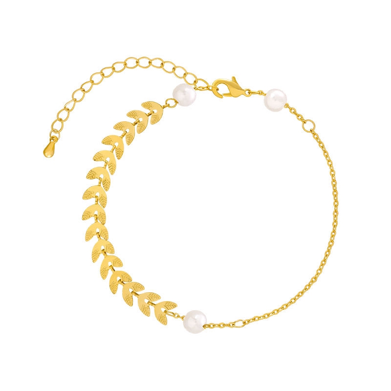 Aksesoris Fashion Wanita Versi Korea Desain Retro Leaf Pearl Bracelet ladies accesories