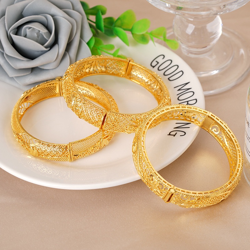 Gelang Emas Plated 24K Desain Naga Dan Phoenix Gaya China Untuk Wanita