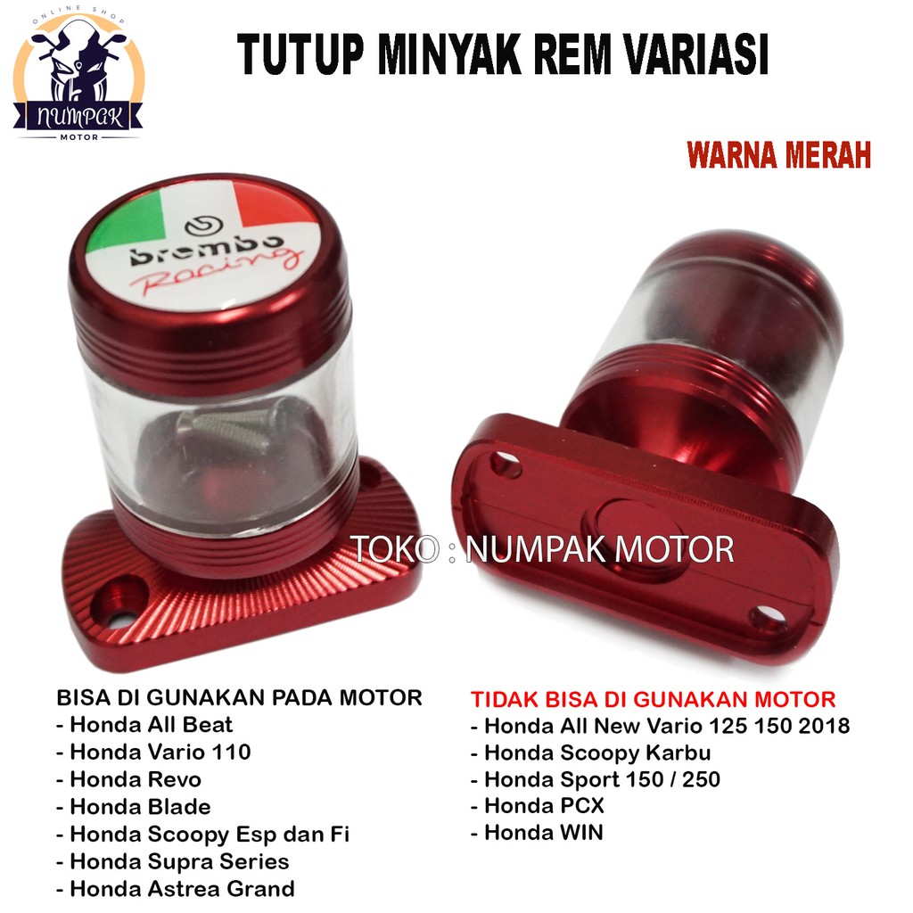 Tutup tabung Minyak Rem Variasi Honda Beat Scoopy Vario110 Supra Revo - MERAH