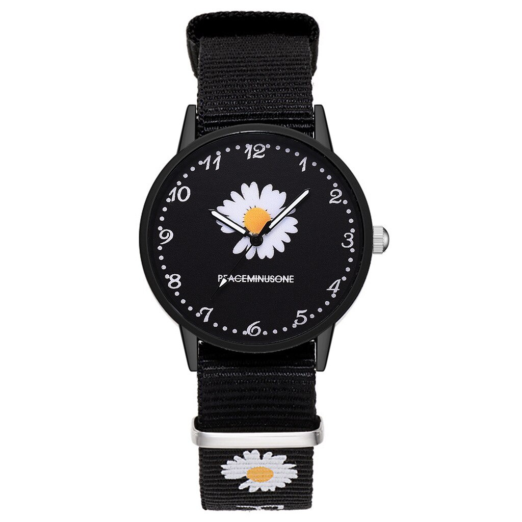 OVERFLOWS.ID Jam Tangan Analog Wanita Model Bulat Bunga Jam Analog Daisy Hitam Import Murah-1 BUNGA BESAR