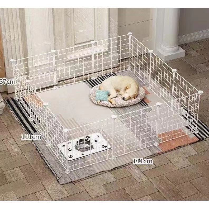 Gratis（Palu konektor stiker tali kunci）DIY Kandang pagar/Kandang Besi Lipat -Kucing Anjing Kelinci Kura-Kura Hamster Pagar Rak Penyimpanan-Putih 12 PCS