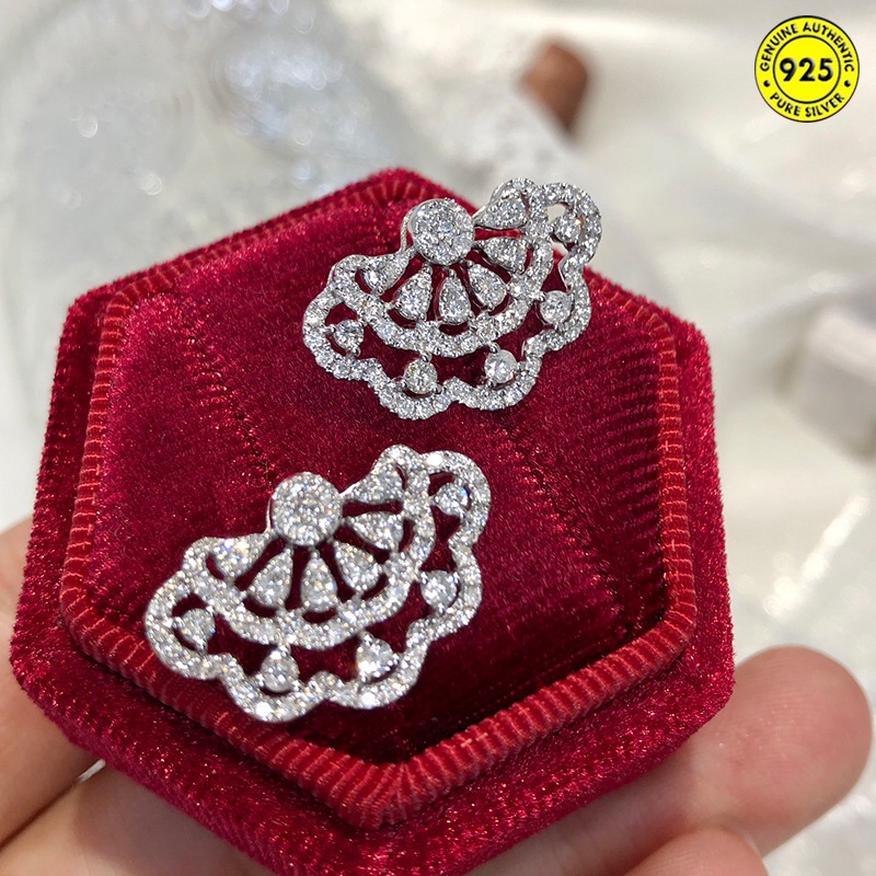 Anting Tusuk Gantung Bahan Sterling Silver 925 Desain Rok Lace Hias Berlian Gaya Unik Untuk Wanita