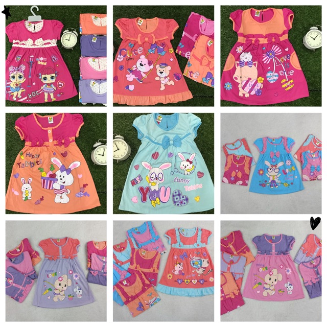 PAKET SIBULAT ISI 4PCS DASTER DRESS ANAK PEREMPUAN (VNS206) SIZE M,L,XL USIA 2-7 TAHUN PREMIUM MOTIF RANDOM