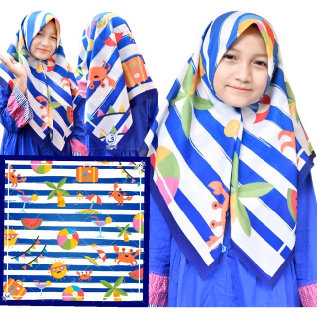 VOAL PRINTING ANAK MOTIF SUMMER / HIJAB ANAK LUCU / JILBAB ANAK KARAKTER LUCU