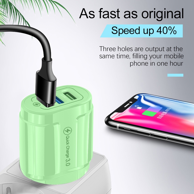 Adapter Charger Dinding 3 Port USB 3.0 Fast Charging Plug US / EU Untuk Handphone