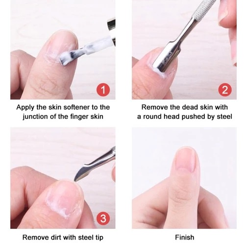 Alat manicure pedicure cuticle pusher perawatan pembersih kuku pendorong kutikula kulit mati dual end pusher nail gel polish remover meni pedi bahan stainless steel