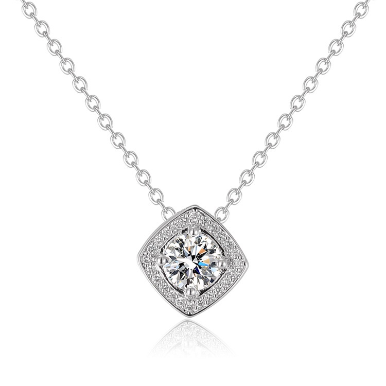 925 perak murni Flash Diamond Square Pendant Kalung berlian kalung untuk wanita Moissanite perhiasan fashion sederhana gaya Korea