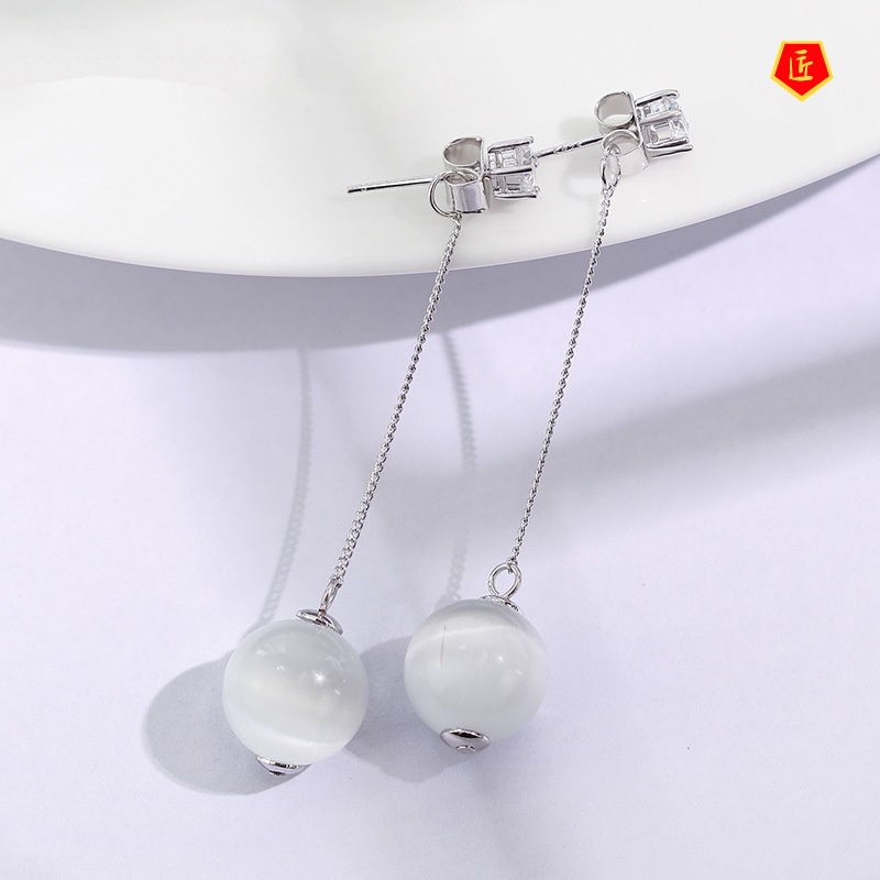 [Ready Stock]Elegant Long Tassel Opal Six-Claw Stud Earrings