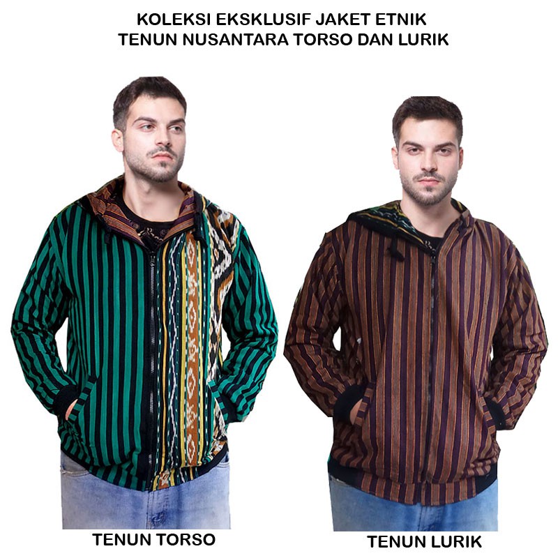 Jaket Hodie Bolak Balik Tenun Etnik Nusantara Kombinasi Tenun Torso dan Lurik