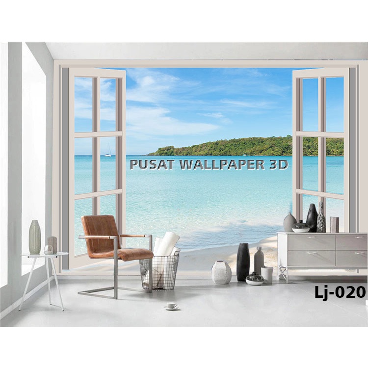 jendela pemandangan alam Pantai dan Hutan 3d