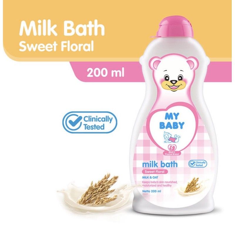 MY BABY Milk Bath Sweet Floral 400ml Refill Sabun Cair Bayi Susu &amp; Gandum My Baby Sabun Mandi Bayi 200ml Botol