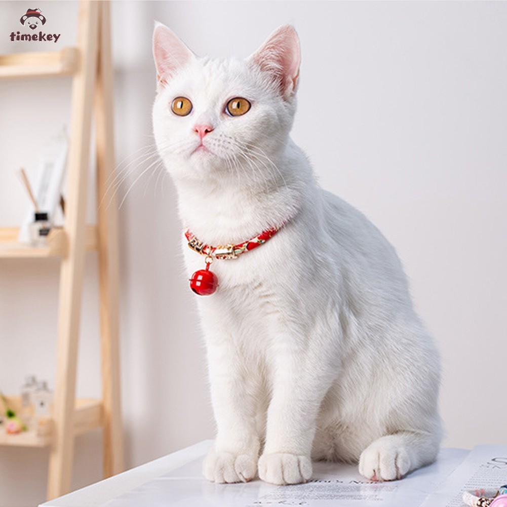 Kalung Leher Anjing/Kucing Adjustable Gaya Jepang Retro Dengan Bel