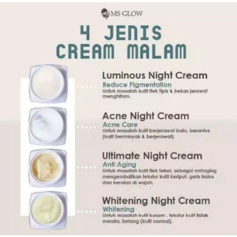 cream malem MS Glow 100%orignal pelembab wajah wanita skincare termurah(bisa cod)