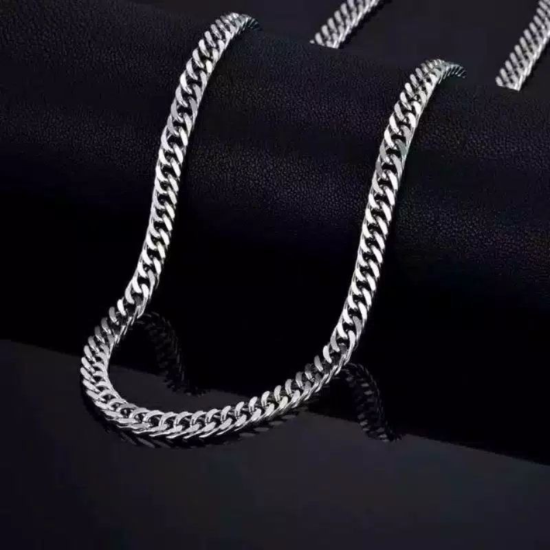 kalung titanium rantai padat silver anti karat_kalung rantai pria silver