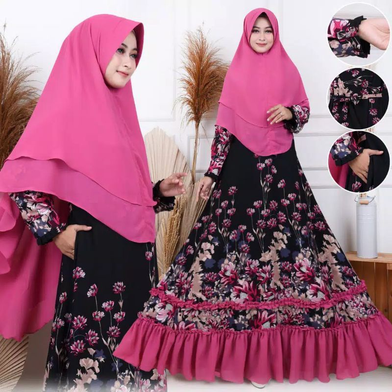 Sonya gamis rempel bawah polos terbaru motif bunga gamis rempel susun monalisa ori busui