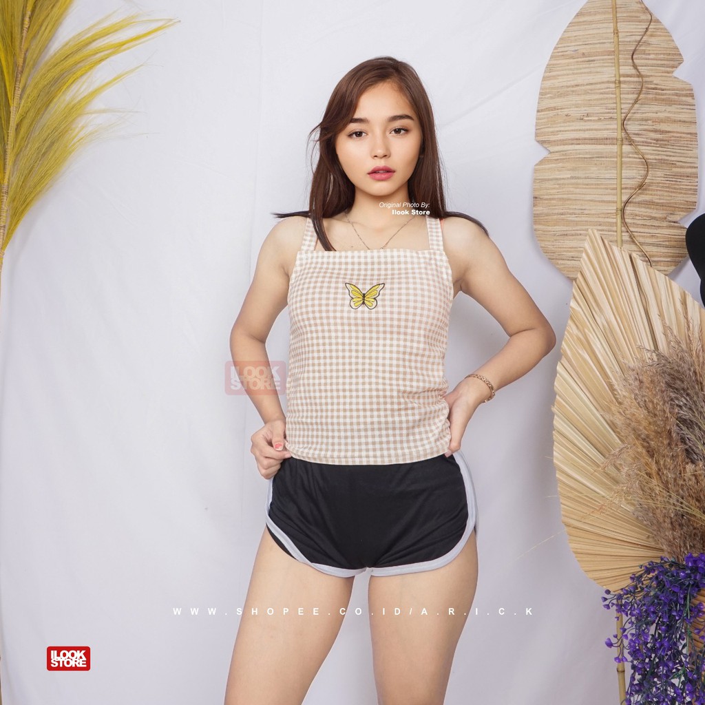 ilook | Mariposa Tanktop | Tanktop Marimar | Motif Kotak Bahan Creap | variasi bordir-MPOSA ZASH - COKSU
