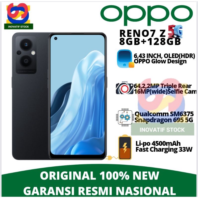 HP BARU OPPO RENO7 5G | RENO7 Z 5G | RENO5 Bokeh Flare Potrait Ultra Slim Retro+Glow Design NEW 100% ORI GARANSI RESMI-RENO7 Z 5G 8/128BLCK