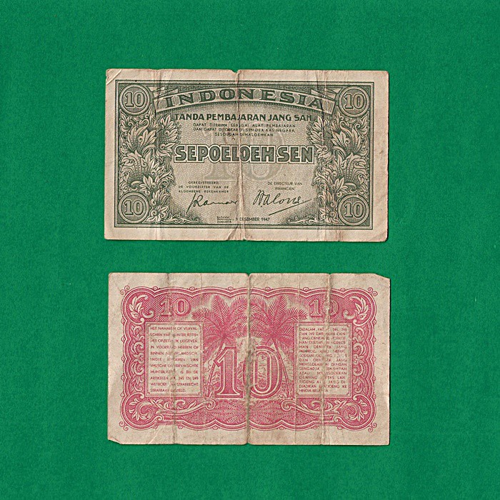 UK302 UANG KUNO ASLI 10 SEN SERI FEDERAL TAHUN 1947 KOLEKSI UANG KERTAS LAMA INDONESIA BELANDA #XF