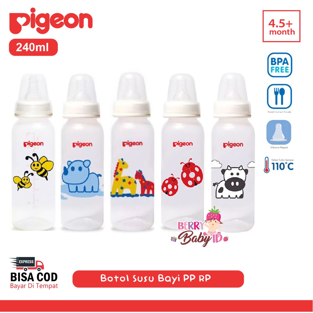 Pigeon Baby Bottle Animal Series Silicone Nipple Botol Susu Bayi 240ml Berry Mart