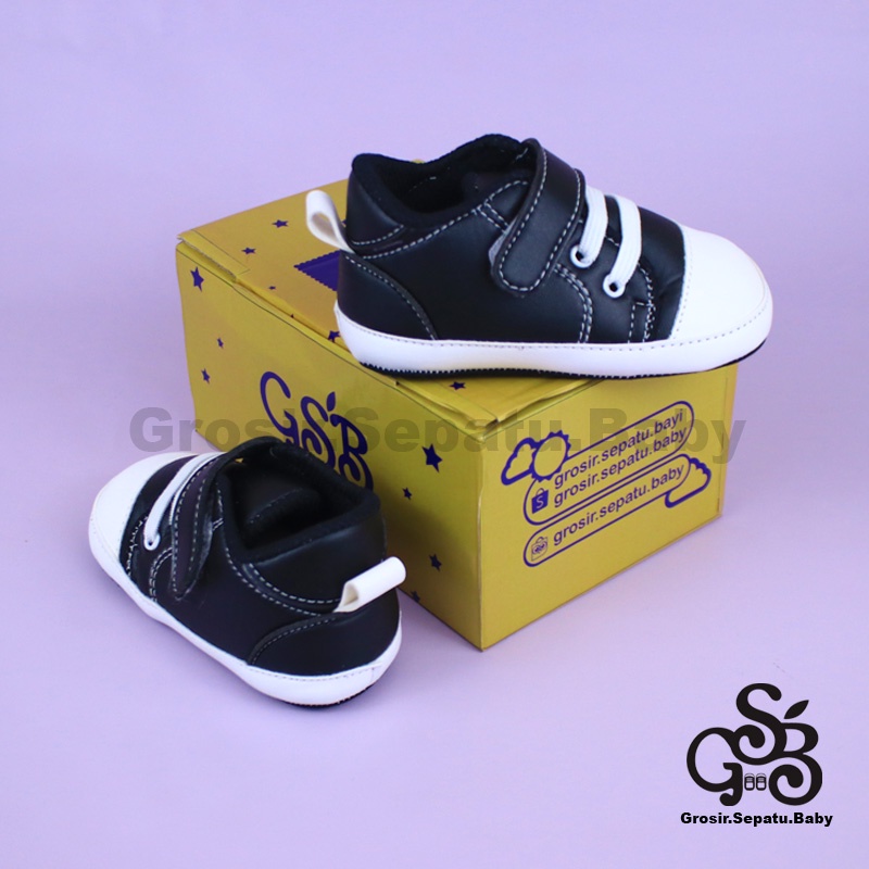 Prewalker - Sepatu Bayi - Baby Shoes | 2-12 bulan | casual luxury hitam polos ringan &amp; fleksibel