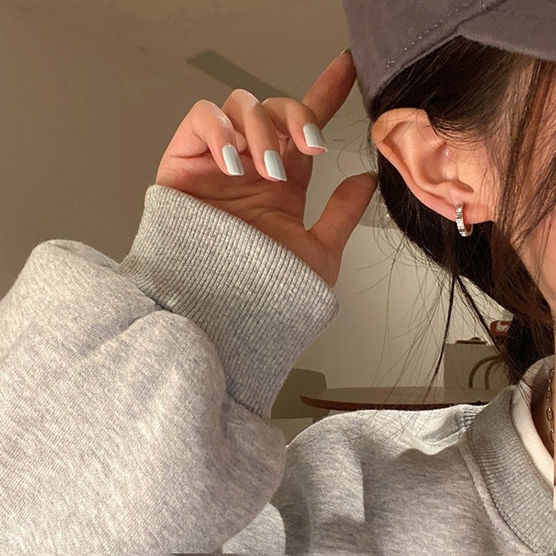 Roselife 1 Pasang Anting Hoop Kecil Lapis Silver S925 Hias Kubik Zirkon Untuk Wanita
