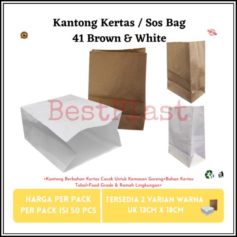 

kantong kertas/sos bag 41 uk 13x18cm putih dan coklat isi 50 pcs