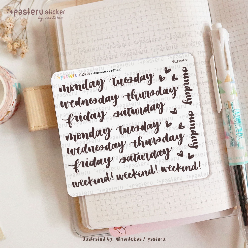 

7 Days Of Week Lettering | Pasteru Planner Journal Sticker