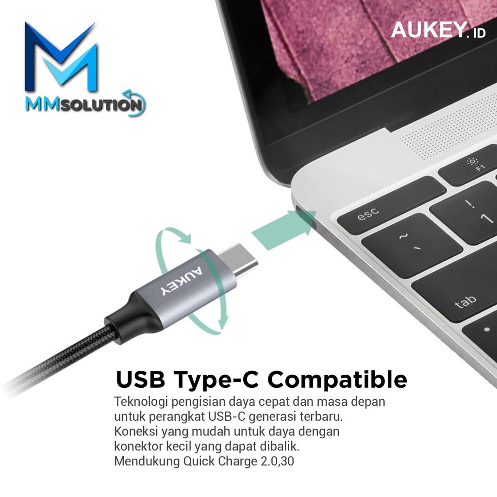 AUKEY CB-CD2 Kable Data Quick Charge 3.0 USB A to Type C Braided Nylon