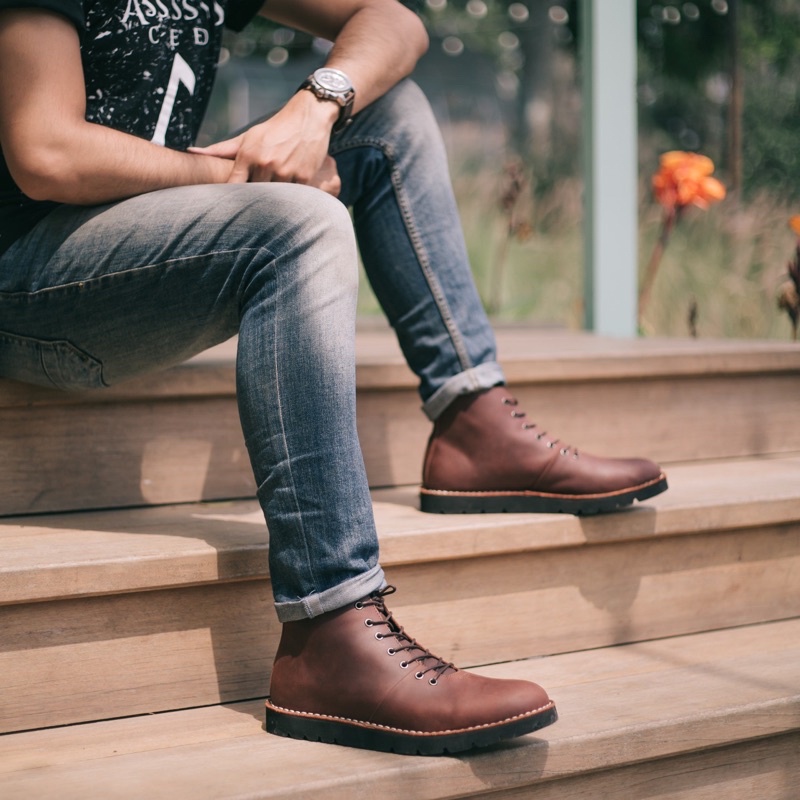 Sepatu Boots Kulit Asli - Vigos Champion Darkbrown