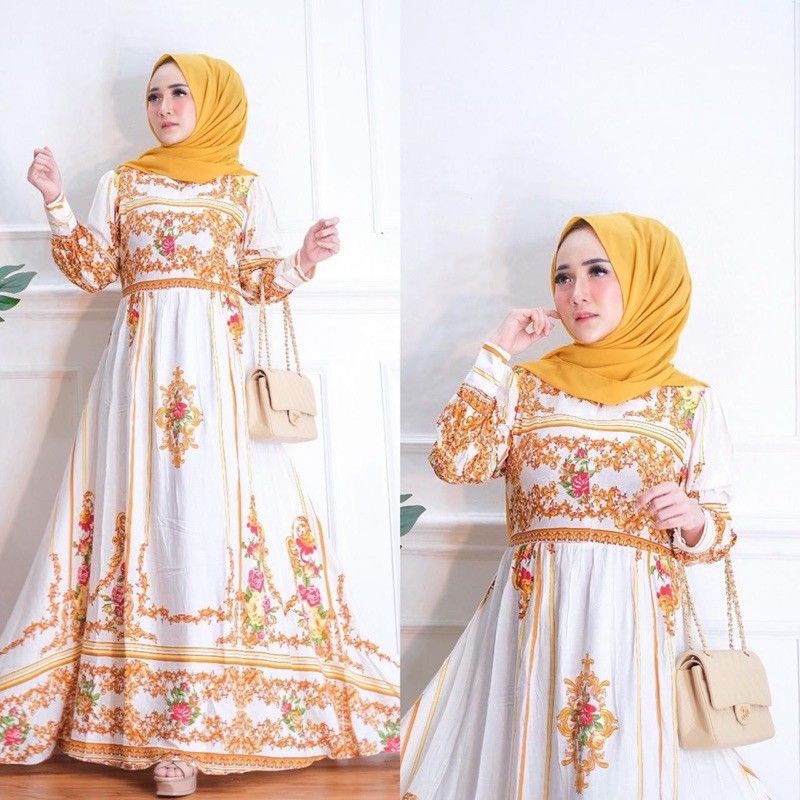 charv sultan Maxi Dress wanita Fashion muslim Dress Putih panjang terbaru baju Korea kekinian import