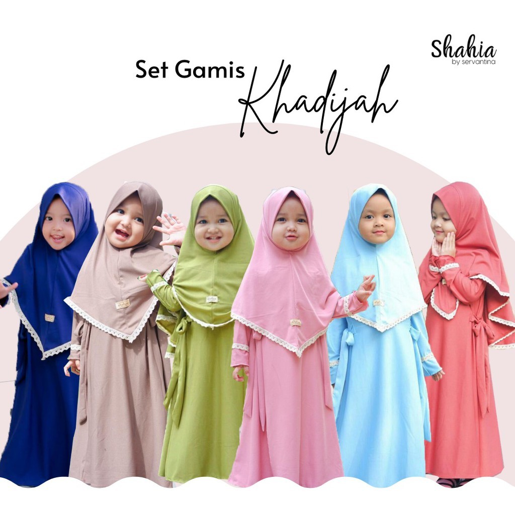 Gamis anak cewek perempuan muslim Khadijah motif polos + hijab