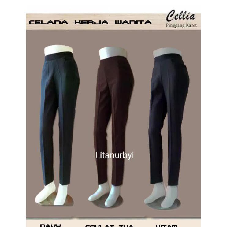 Tren terbaru Celana Kerja Wanita Cellia JUMBO 4L, 5L, 6L /BIGSIZE / Pinggang karet celia / CA70