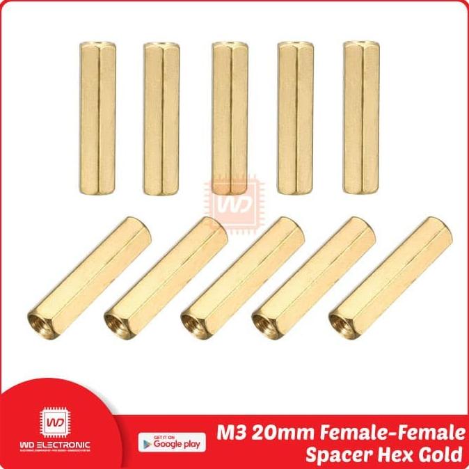Spacer M3 20mm Spacer Gold Hex 2cm Female to Female with Screw and Nut easywa53 Segera Dapatkan