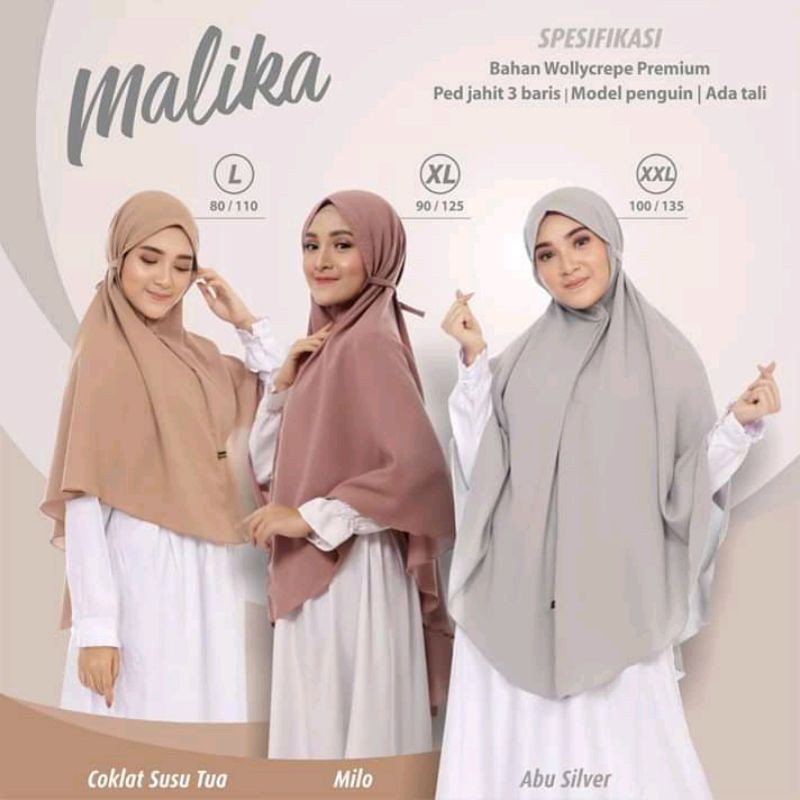 Khimar Malika size L, XL, XXL | khimar syar'i | non ped | bahan wollycrepe premium |