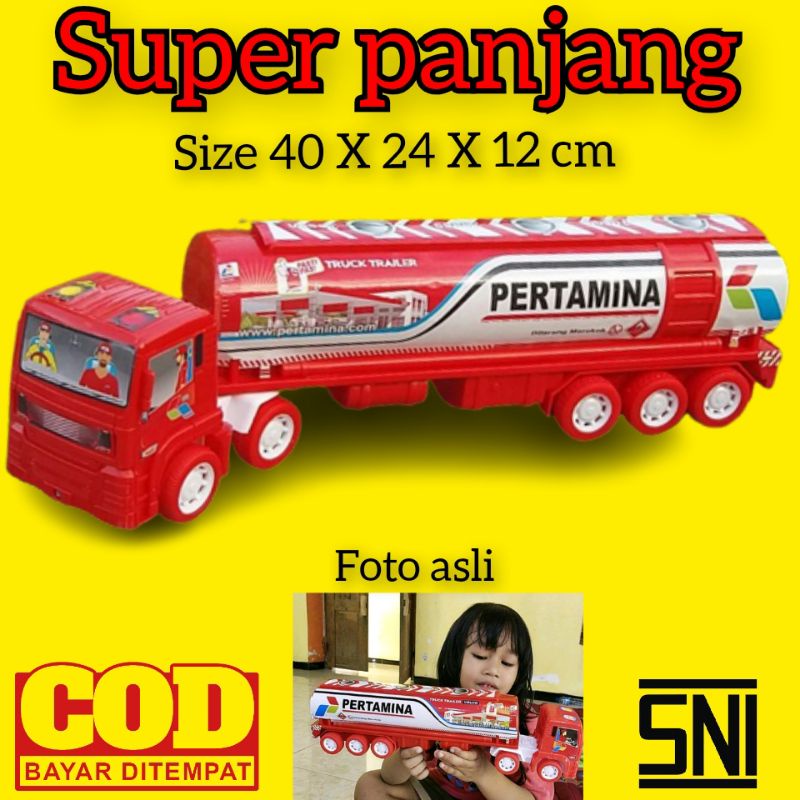 Mainan anak model Truk Tangki Pertamina Trailer (besar) / mobil truk tangki panjang