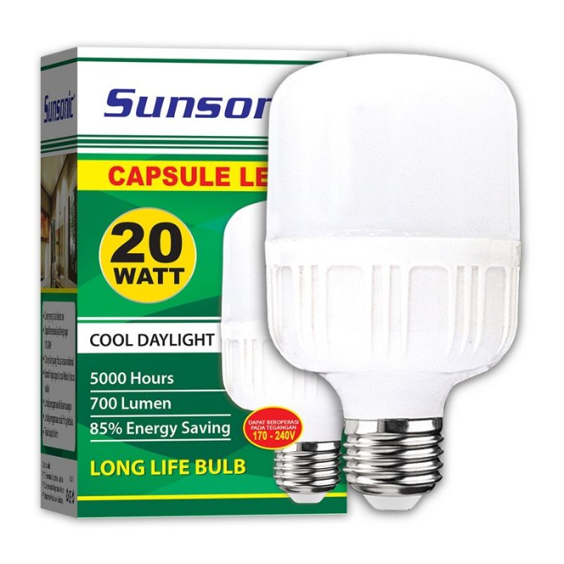 LAMPU SUNSONIC CAPSULE LED 20WATT PUTIH