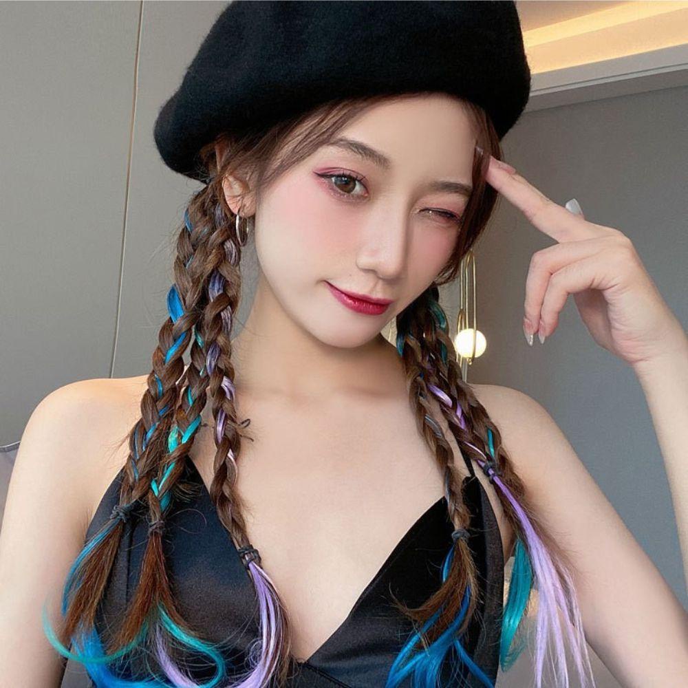 NEEDWAY Gradient Hairpieces Sintetis Hip Hop Panggung Kinerja Rambut Ekstensi Gaya Punk Alat Styling Rambut