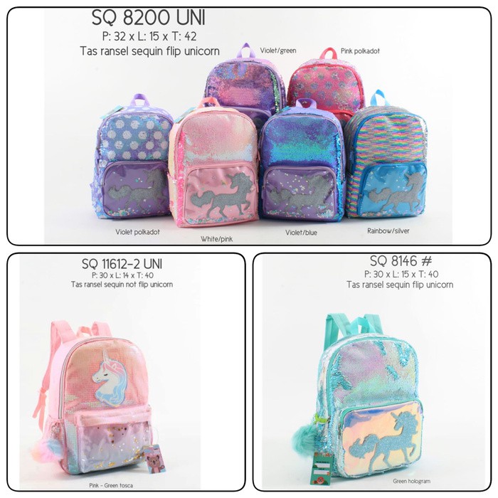 Tas Ransel Anak Perempuan Sekolah Kuda Pony Unicorn Garsel Fhw 65 XX752  Model Justice Unicorn Flip