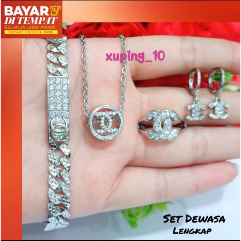 Set Dewasa permata silver perhiasan emas putih Korea tidak karat lapis emas putih 18k