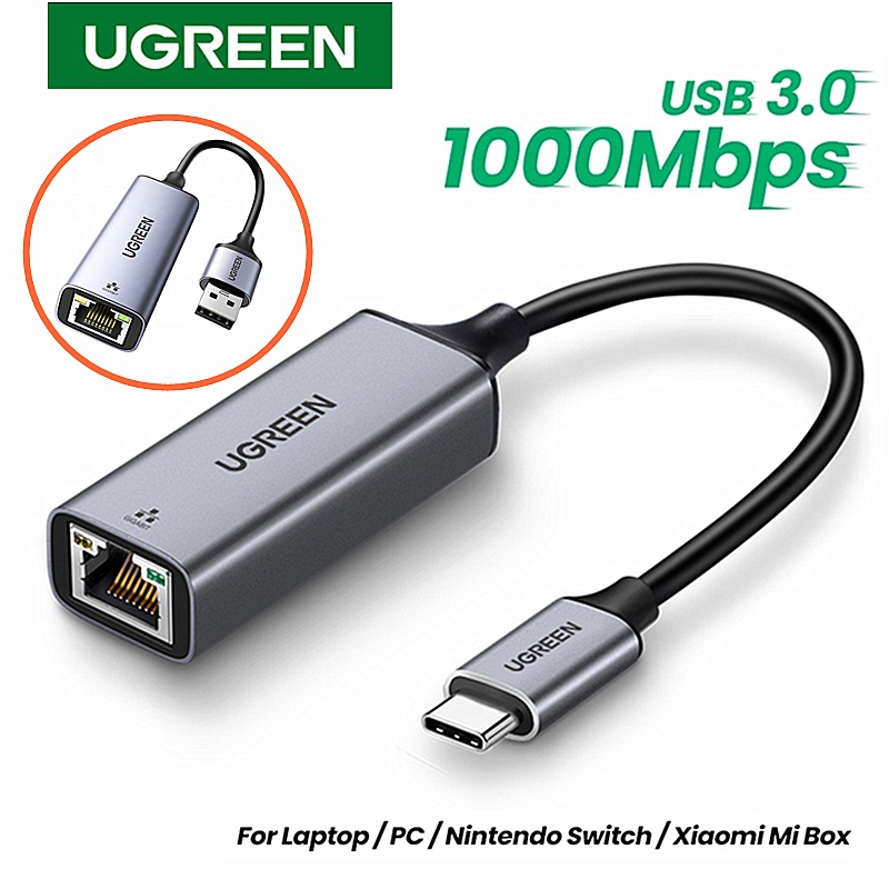 Ugreen Adapter Network Card Ethernet USB 3.0 Tipe-C 1000Mbps RJ45